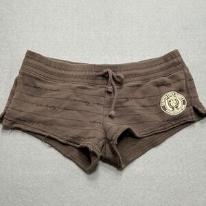 Campus Crew Booty Shorts Women's Small Brown Fleece Varsity Raw Hem Lounge Y2K